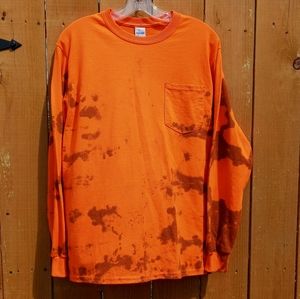 Tie dye long sleeve t-shirt medium Gildan NWT neon orange pocket fall autumn new